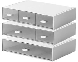 Bureau-organizer met drie niveaus en 6 laden, opbergdoos voor cosmetica, stapelbare opbergdoos, lades van kunststof, voor het opbergen van kantoorbenodigdheden en cosmetica (wit).