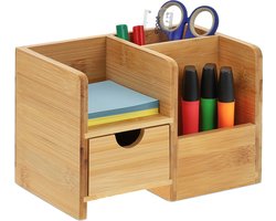 bureau organizer - met lade en 3 vakken - bamboe - 14 x 20,5 x 13 cm - kantoor