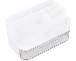 Bureau-organizer met lade in wit, compacte opbergdoos voor pennen, make-up en accessoires, ideaal voor kantoor, school en thuiswerk, minimalistisch design en ruimtebesparend