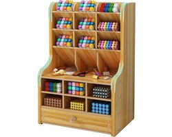 Bureau Organizer - Opberger Hout - Bureau Opruimen - Met Lade - 32 cm Hoog - Kersenhout