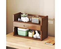 Bureau organizer - Opbergrek hout - Bureau organiseren - Met lade - 2 niveaus - Walnoot