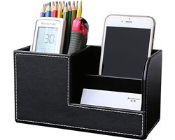 Bureau Organizer-Opbergsysteem 4 opslag compartimenten PU Leer Pennenbak Pennenkoker-Kantoorbenodigdheden-zwart