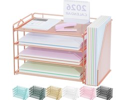 Bureau Organizer - Papieren Lades - Werkruimte Ordenen - Metalen Gaasontwerp - 5 Compartimenten - Rosé
