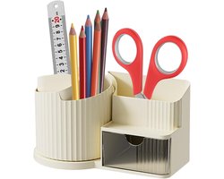 Bureau Organizer - Pennenhouder Draaibaar - Bureau Opruimen - Met Lade - 12.2D x 11.3W x 12.2H cm - Geel