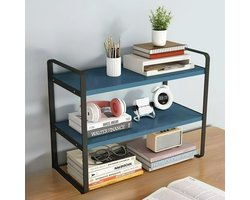 Bureau-organizer-rek - opbergrek - zwart en blauw - hout