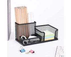 Bureau-organizer set 5-delig, mesh metalen bureau-organizer met pennenhouder, notitiedoos, paperclipdispenser en visitekaarthouder, zwart