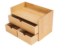 Bureau-organizer van bamboe met 3 laden voor het opbergen van kantoorbenodigdheden