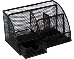 Bureau organizer/pennenbak - sorteer rekje - draadmetaal - zwart - L22 x B13 x H14 cm - kantoor/bureau artikelen