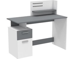Bureau Pleun 1 lade, 1 draaideur, 1 opbergvak, 1 open legplank en 2 elastieken-mat wit/donkergrijs