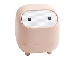 Bureau-prullenbak - Opdrukdeksel - Geurbestendig - Schattig en compact - Grote inhoud - Voetjes aan de onderkant - Snel open en dicht - Perfect voor badkamer, bureau, kantoor of salontafel - Roze