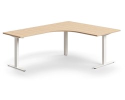 Bureau QBUS, L-vormig, 1600 x 2000 mm, T-frame, wit frame, eiken