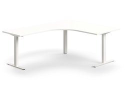 Bureau QBUS, L-vormig, 1600 x 2000 mm, T-frame, wit frame, wit