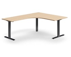 Bureau QBUS, L-vormig, 1600 x 2000 mm, T-frame, zwart frame, eiken