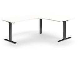 Bureau QBUS, L-vormig, 1600 x 2000 mm, T-frame, zwart frame, wit