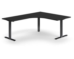 Bureau QBUS, L-vormig, 1600 x 2000 mm, T-frame, zwart frame, zwart