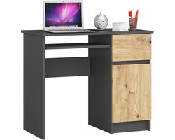 Bureau Rechts PIKSEL / Computerbureau / Computer Tafel / Bureautafel Rechts / Grafietgrijs - Artisan Eik / 90 x 77 x 50 cm