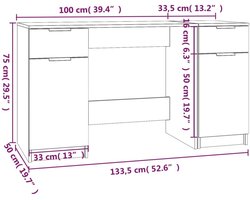 Bureau – Schrijftafel – Werkplekmeubel – Kantoortafel – Betongrijs – Stevig Hardhout – Ruime Opbergruimte
