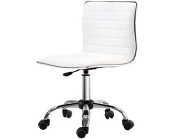 Bureau stoel armleuningenloze computerstoel 48x52x78-90 cm wit strakke moderne stijl versterkt zittingkussen en rugleuning horizontale stiknaden hoogteverstelbaar 360 graden draaibaar vijf wielen basis geschikt voor kantoor studeerkamer en slaapkamer