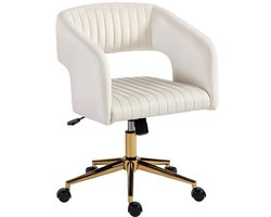 Bureau stoel Computerstoel 61x62x76-84 cm Beige + Goud Met wieltjes en kantelfunctie Hoogte verstelbaar 360° draaiend Comfortabele ademende stof Eenvoudig elegant modern ontwerp Geschikt voor kantoor en thuiswerkplek