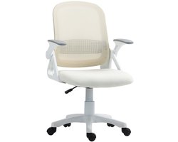 Bureau stoel computerstoel studie stoel ergonomische draaistoel 57.5x60x91-101 cm wit met ademende rugleuning inklapbare armleuningen en lumbale ondersteuning verstelbare hoogte stevig metalen frame geschikt voor kantoor en studeerkamer