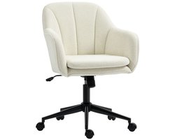 Bureau stoel Make-upstoel 63x60x84-94 cm Beige Metalen onderstel Computerstoel Kaptafelstoel Stoel Met rugleuning In hoogte verstelbaar Zacht en comfortabel Stevig en duurzaam Te gebruiken in de slaapkamer, de studeerkamer en op kantoor