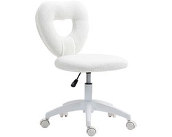 Bureau stoel schrijfstoel make-up stoel relaxstoel 45x56x78-88cm wit hartvormige rugleuning zacht huidvriendelijk pluche materiaal hoogwaardige schuimvulling hoogteverstelbaar met 360 graden zwenkwielen geschikt voor kantoor studeerkamer slaapkamer