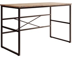 Bureau Tafel Leren Werkplek of Computer Tafel met Zwart Metalen Frame en Houtkleurig Tischblad 120 cm Breed