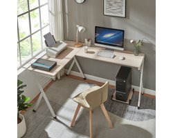 Bureau Tarielarg L-vorm met pc-standaard 158x120x75 cm wit en eikenkleurig [en.casa]
