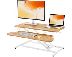 Bureau Verhoger 80cm Breed - Verstelbare Zit-Sta Desktop Riser Met Toetsenbordlade - Werkstation Voor Thuiswerk - Licht Rustiek Bruin