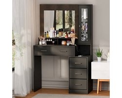 Bureau – Werkplek – Bureautafel – Computertafel – Meubel – Modern Design – 5 Lades & Spiegel – Glazen Blad 101x40x143 cm