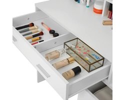 Bureau – Werkplek – Bureautafel – Computertafel – Meubel – Modern Design – 5 Lades & Spiegel – Glazen Blad 101x40x143 cm