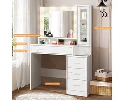 Bureau – Werkplek – Bureautafel – Computertafel – Meubel – Modern Design – 5 Lades & Spiegel – Glazen Blad 101x40x143 cm