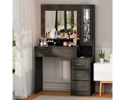 Bureau – Werkplek – Bureautafel – Computertafel – Meubel – Modern Design – 5 Lades & Spiegel – Glazen Blad 101x40x143 cm