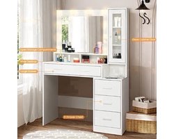 Bureau – Werkplek – Bureautafel – Computertafel – Meubel – Modern Design – 5 Lades & Spiegel – Glazen Blad 101x40x143 cm