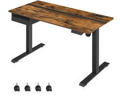 Bureau Werktafel Elektrisch Verstelbaar 60x140x72-120 Cm Bruin Zwart Metalen Frame 4 Standen Geheugenfunctie Stopcontacten Lade Kantoor Studiekamer Slaapkamer Thuiswerken