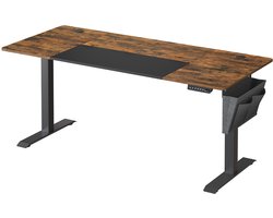 Bureau werktafel vergadertafel met opbergvak, elektrisch verstelbaar in 4 hoogtes, geschikt voor vergaderruimte, kantoor en studio, 70 x 160 x (72-120)cm, bruin + zwart.