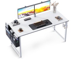 Bureau, wit, 120 x 50 x 74 cm, computertafel met koptelefoonhouder en opbergtas, klein bureau, werkkamer, hout, pc-tafel, kantoortafel voor thuis, kantoor