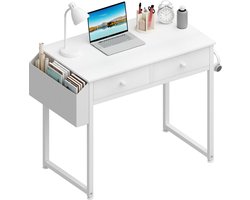 Bureau Wit met 2 Laden en Opbergruimte – Compact Computerbureau voor Thuiskantoor en Kantoor – 80 x 40 x 79 cm