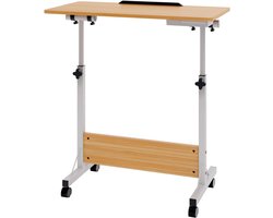 Bureau - Zit Sta Bureau 80 x 40 x 64-89 cm - Kantelbaar tafelblad mobiele werkplek 4 zwenkwielen (2 met rem) Eiken