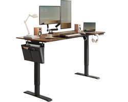 Bureau - Zit Sta Bureau - Bureau Elektrisch Verstelbaar - 4 Hoogtes - Opbergtas en Haken voor Accessoires - 72 tot 120 cm - Zwart/Bruin