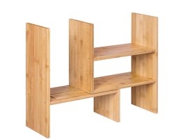 Bureaublad opbergrek, displayrek voor kleine items, met 3 verstelbare modules die vrij gecombineerd kunnen worden naar eigen wens, ruimtebesparend DIY bureaubladrek, geschikt voor kantoor, keuken en badkamer, 64,7 x 15 x 40 cm, naturel.