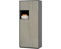 Bureaukast - Archiefkast Dossierkast - Thuiskantoor Organiseren - Push-to-Open Deuren - 180x80x40 cm - Antraciet Betonoxide