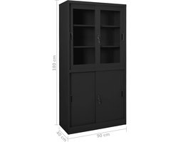 Bureaukast met schuifdeur, antraciet, 90 x 40 x 180 cm, archiefkast van staal met glazen deuren, afsluitbaar, voor kantoor en werkkamer