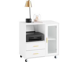 Bureaukast met wieltjes - Opbergkast rolhouder - Kantoor organiseren - Met glazen deur - 75 x 40 x 76 cm