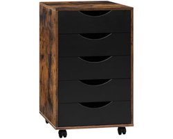 Bureaukast op wielen met 5 laden, compacte ladekast voor kantoor of slaapkamer, houtlook in rustiek bruin, ca. 40×40×66,5 cm