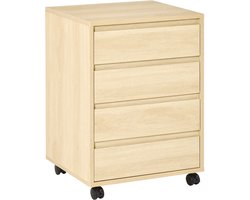 Bureaukast op wieltjes - 4 uittrekbare laden van hout in lichte houtlook