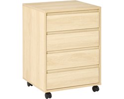 Bureaukast op wieltjes - 4 uittrekbare laden van hout in lichte houtlook