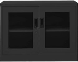Bureaukast Staal - Archiefkast Kantoor - Documenten Opbergen - Gehard Glazen Deur - 90x40x70 cm - Antraciet