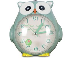 Bureauklok Stil Alarm - Leuke Wekker - Kinderen Decoreren - Lichtgevend Nachtlampje - 14.5x12.5 cm - Grijs Groen