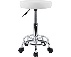 Bureaukruk met wieltjes, barkruk, in hoogte verstelbaar, kunstleer, wit